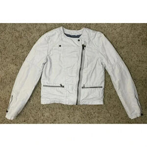 GAP Women’s Gray Canvas 2-way Moto Asymmetric Zip Jacket Cotton 12 Tall Biker